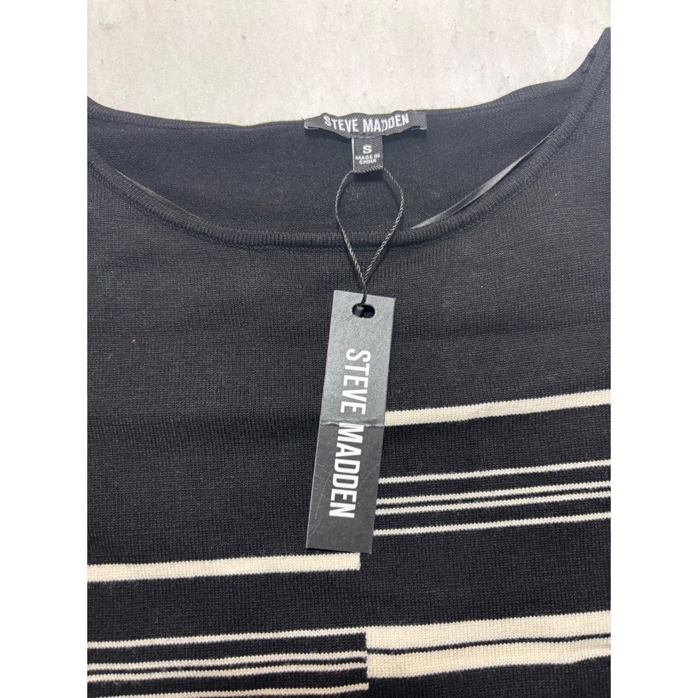 Steve Madden Womens Asymmetrical Striped Long Sleeve Knit Top Black White sz sm - Picture 6 of 10